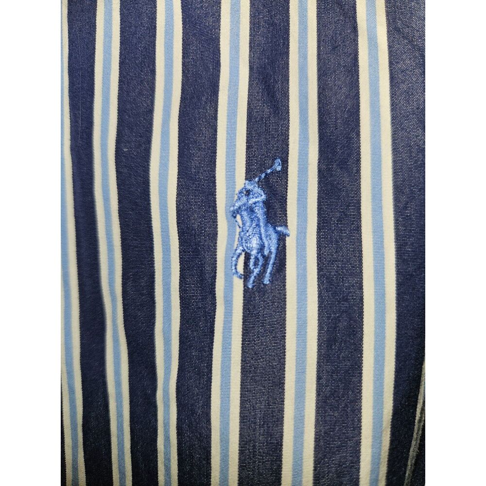 POLO RALPH LAUREN Blue Striped Button Down Dress Shirt 100% Cotton Medium - Picture 3 of 6